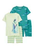 Toddler Boys Shark Printed 4 Piece Pajama Set