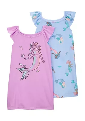 Toddler Girls Mermaid Nightgowns - 2 Pack