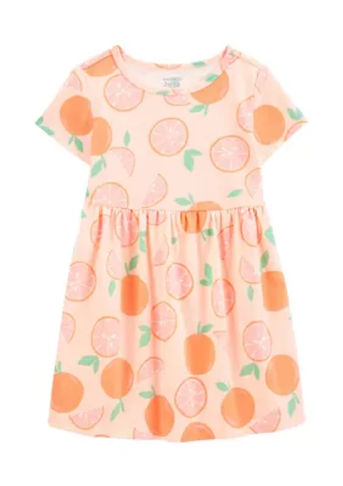 Toddler Girls Short Sleeve Orange Print Dress