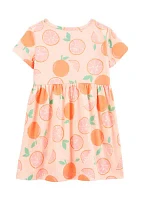 Toddler Girls Short Sleeve Orange Print Dress