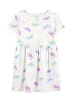 Toddler Girls Short Sleeve Dinosaur Print Dress