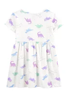 Toddler Girls Short Sleeve Dinosaur Print Dress