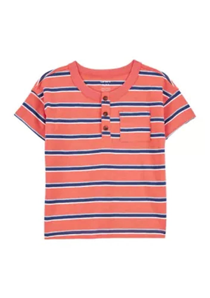 Toddler Boys Short Sleeve Striped Henley Shirt