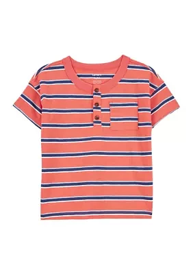 Toddler Boys Short Sleeve Striped Henley Shirt