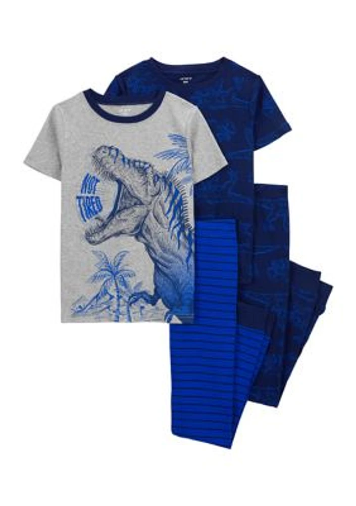 Boys 4-7 Short Sleeve Dino Racecar 4 Piece Pajama Set