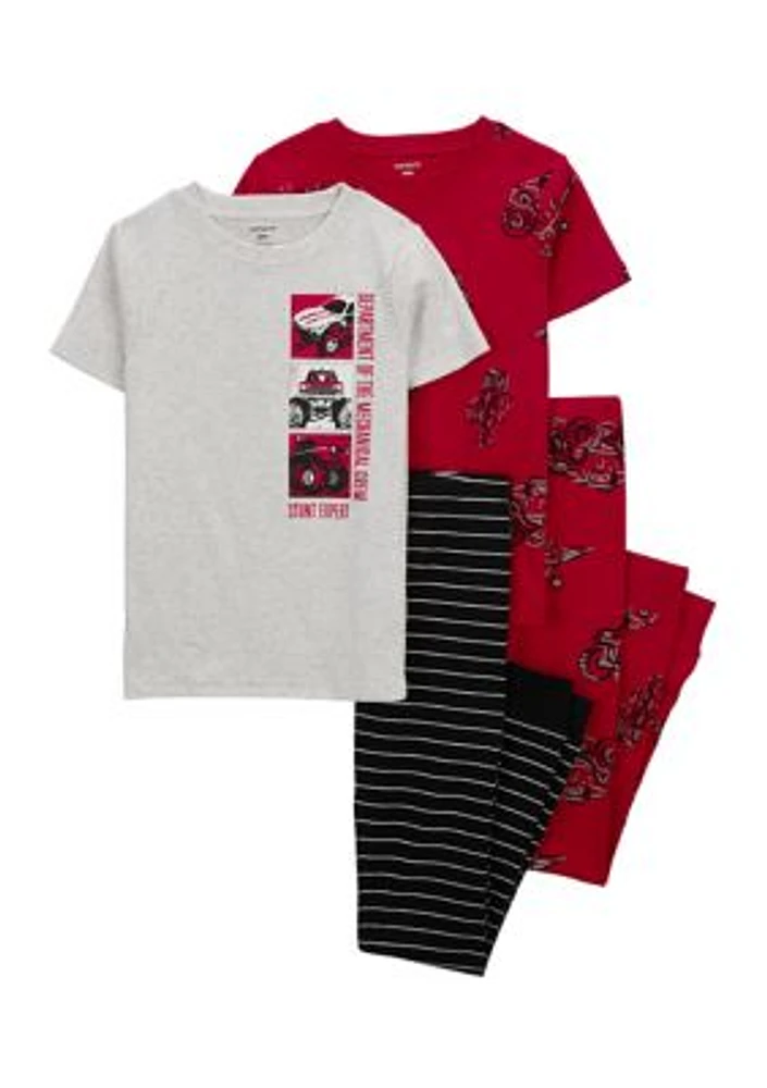 Boys 4-7 Short Sleeve Racecar 4 Piece Pajama Set