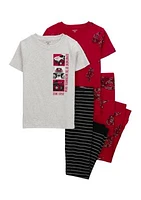 Boys 4-7 Short Sleeve Racecar 4 Piece Pajama Set