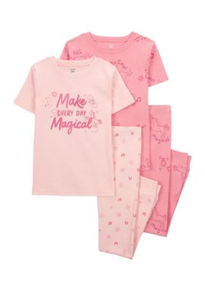 Girls 4-6x Short Sleeve Magic 4 Piece Pajama Set