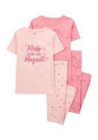 Girls 4-6x Short Sleeve Magic 4 Piece Pajama Set