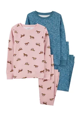 Girls 4-10 4 Piece Printed Pajama Set