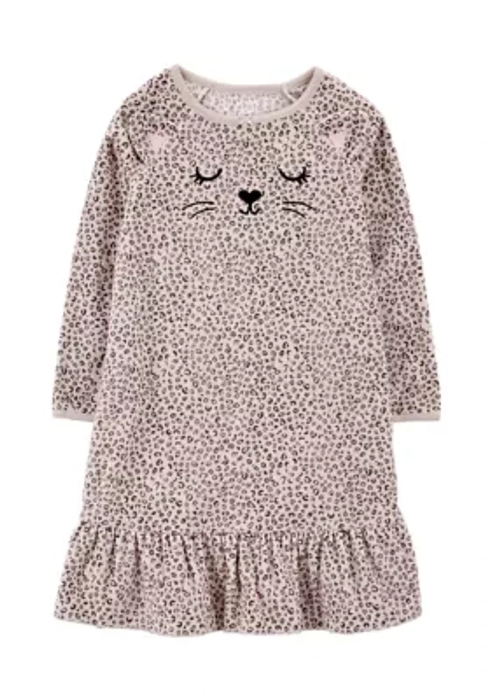 Girls 4-6x Leopard Cat Fleece Nightgown