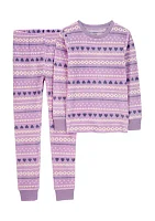 Girls 5-16 2 Piece Fair Isle Printed Velour Pajama Set