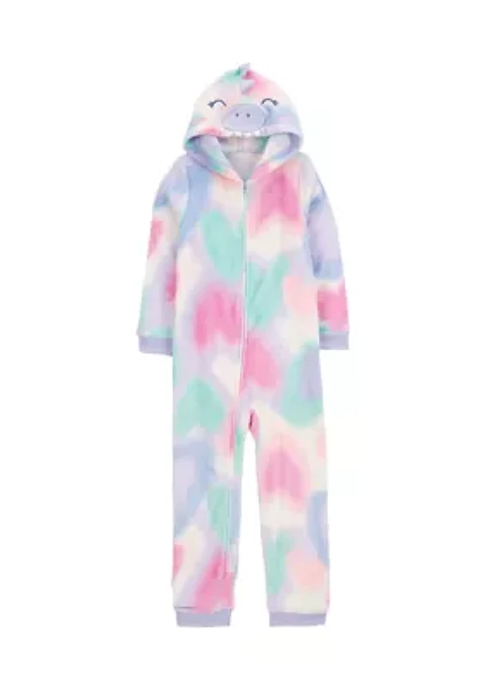 Girls 5-16 Tie Dyed Hooded Printed Fleece Footie Pajamas