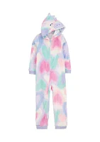 Girls 5-16 Tie Dyed Hooded Printed Fleece Footie Pajamas