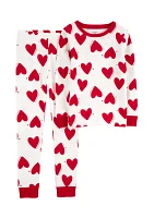 Girls 7-16 Heart Printed Ribbed Knit Pajama Set