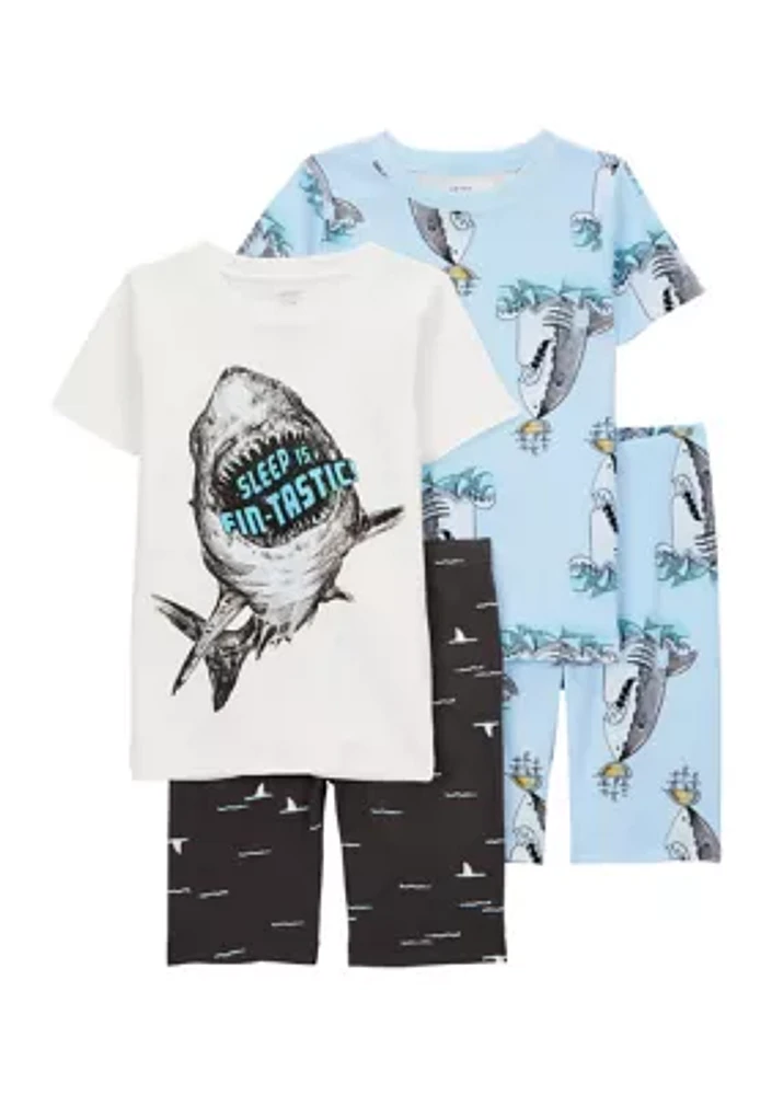 Boys 5-10 Shark Printed 4 Piece Pajama Set
