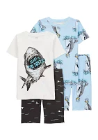 Boys 5-10 Shark Printed 4 Piece Pajama Set