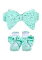 Baby Girls Green Floral Bow and Socks Set