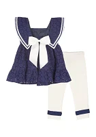 Toddler Girls Nautical Eyelet Top and Leggings Set