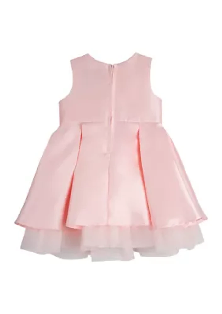 Toddler Girls Pleated Satin Bow Dress