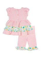 Toddler Girls Striped Seersucker Top and Leggings Set