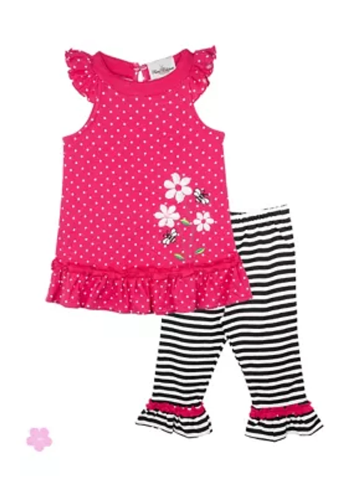 Toddler Girls Polka Dot Top with Striped Leggings