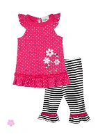 Toddler Girls Polka Dot Top with Striped Leggings