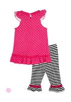 Toddler Girls Polka Dot Top with Striped Leggings