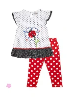 Toddler Girls Ruffle Sleeve Top and Polka Dot Leggings Set