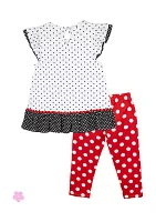 Toddler Girls Ruffle Sleeve Top and Polka Dot Leggings Set