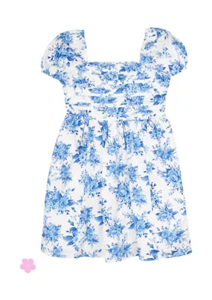 Toddler Girls Flower Print Cotton Dress