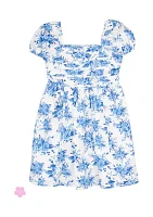 Toddler Girls Flower Print Cotton Dress