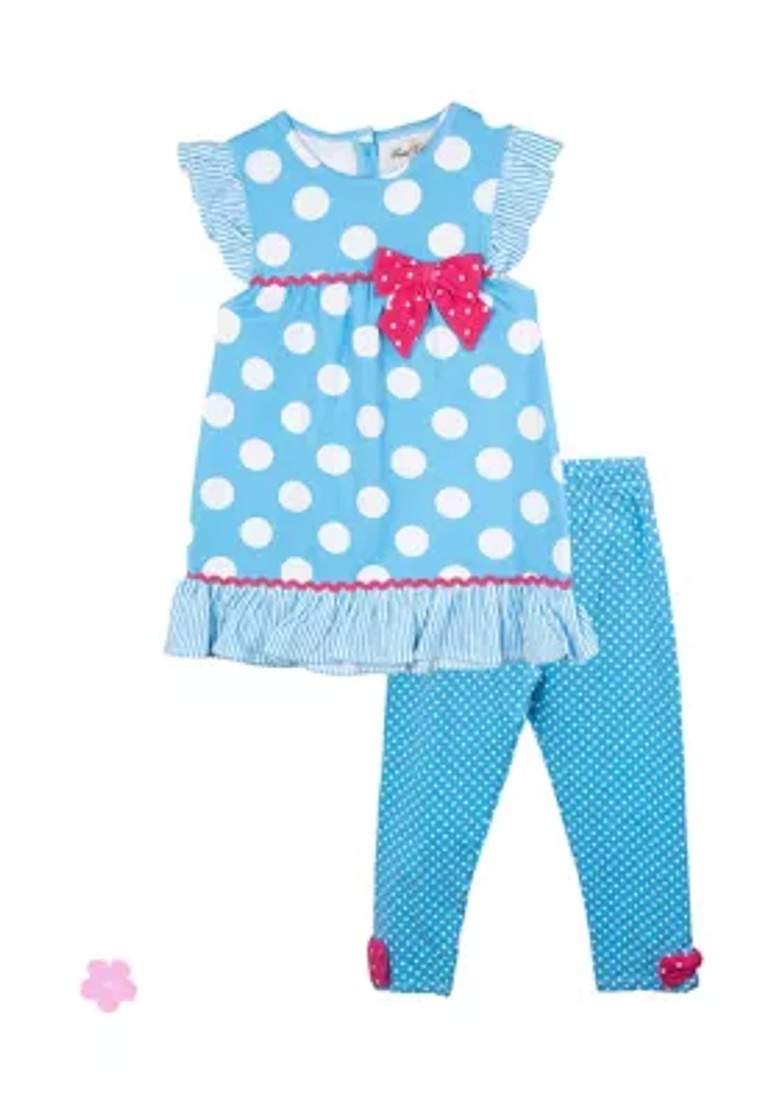 Toddler Girls Polka Dot Flutter Sleeve Top and Leggings Set