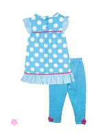 Toddler Girls Polka Dot Flutter Sleeve Top and Leggings Set