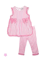 Toddler Girls Striped Top with Side Bow and Check Print Pants