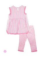 Toddler Girls Striped Top with Side Bow and Check Print Pants