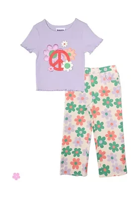 Toddler Girls Peace T-Shirt and Printed Twill Pants Set