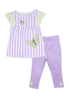 Toddler Girls Ruffle Top and Printed Pants Set