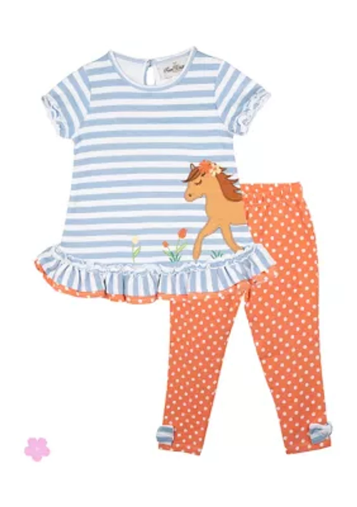 Toddler Girls Striped Top and Dot Printed Pants Set