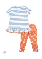 Toddler Girls Striped Top and Dot Printed Pants Set