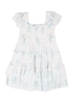 Baby Girls Blue Floral Power Mesh Tiered Dress