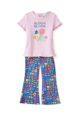 Baby Girls Bloom Graphic Top and Printed Pants Set
