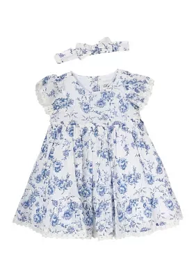 Baby Girls Floral Printed Textured Knit Cotton Dress Set