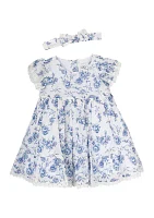 Baby Girls Floral Printed Textured Knit Cotton Dress Set