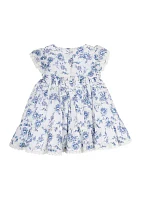 Baby Girls Floral Printed Textured Knit Cotton Dress Set