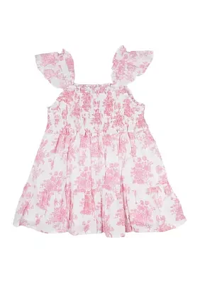 Baby Girls Smocked Printed Knit Cotton Dress