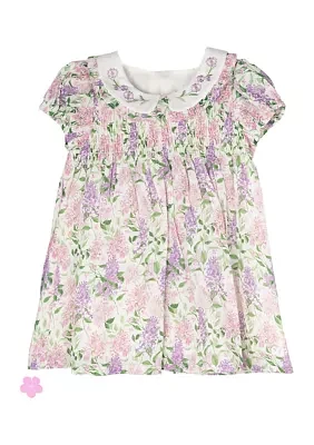 Baby Girls Printed Dress with Peter Pan Collar