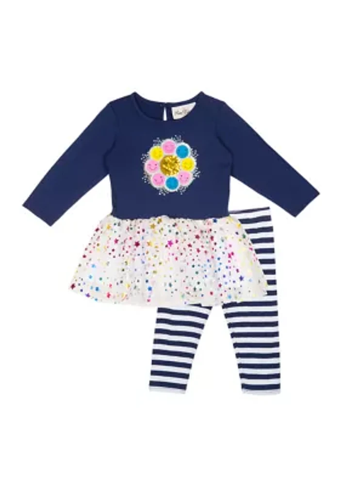 Toddler Girls Long Sleeve Smiley Face Tutu Set