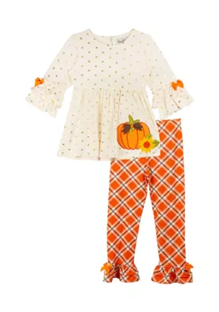 Toddler Girls Pumpkin Top and Leggings Set