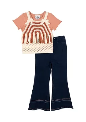 Toddler Girls Crochet Knit Top and Pants Set